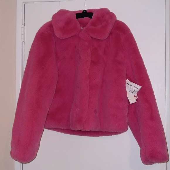 NWT Juniors SO Faux Fur Collar Cropped Jacket Size Large - Picture 4 of 10